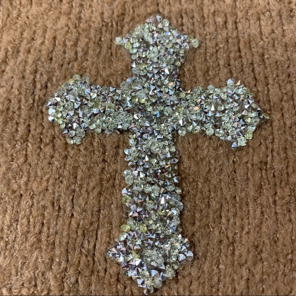 YEAR of THE DRAGON Stars Cross BEIGE WOOL Oversized JEWELED Turtleneck SWEATER - Picture 7 of 9